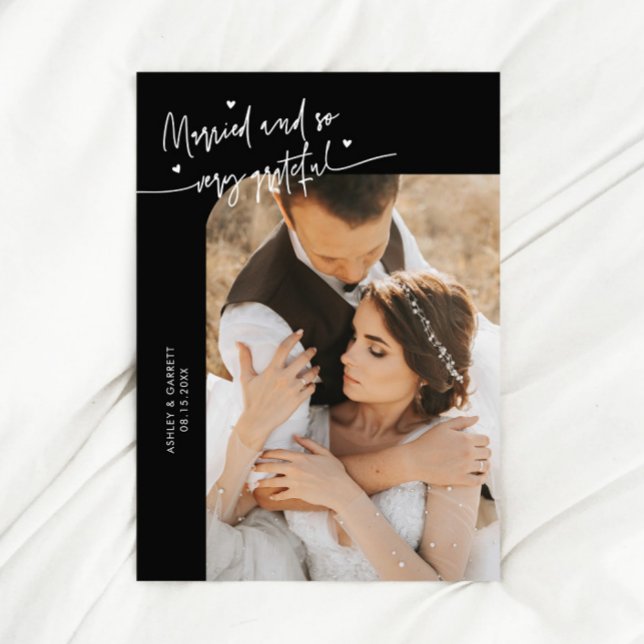 Tarjeta De Agradecimiento Married and Grateful Wedding Photo Black (Subido por el creador)