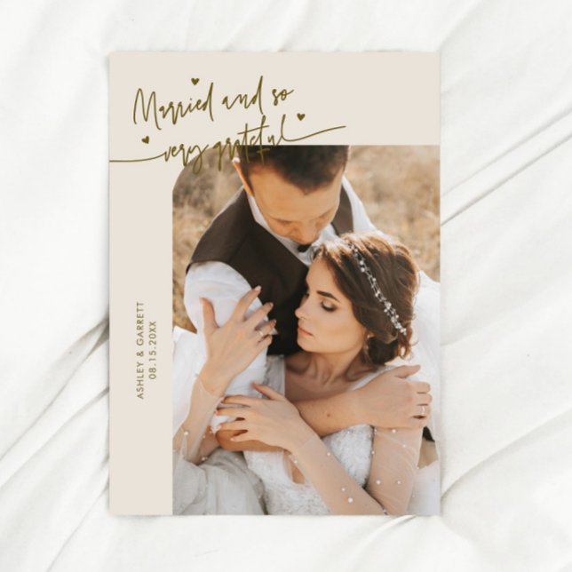 Tarjeta De Agradecimiento Married and Grateful Wedding Photo Cream (Subido por el creador)