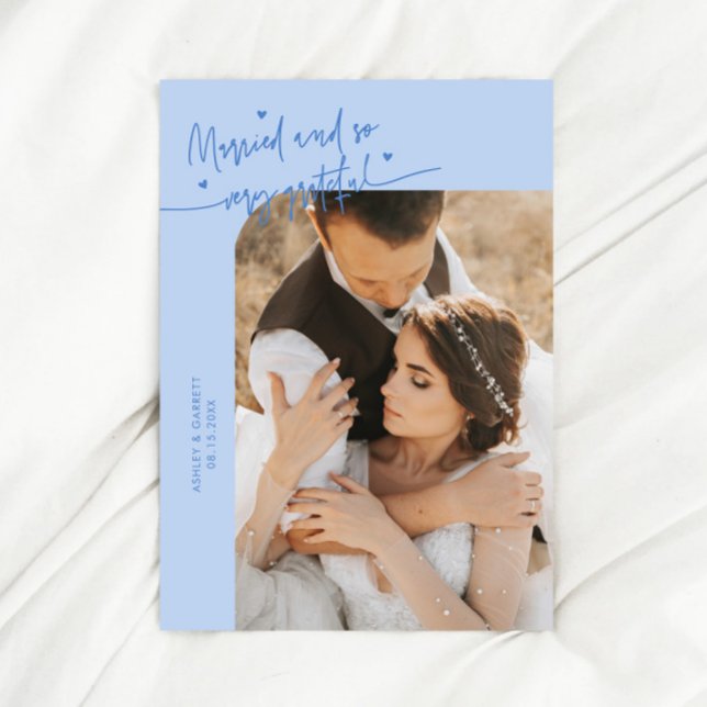 Tarjeta De Agradecimiento Married and Grateful Wedding Photo Icy Blue (Subido por el creador)