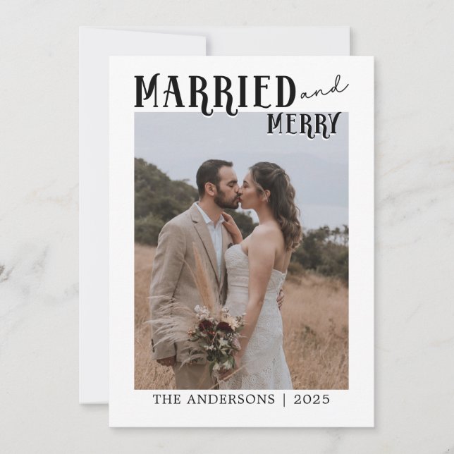 Tarjeta De Agradecimiento Married and Merry Christmas  Newlyweds Holiday (Anverso)