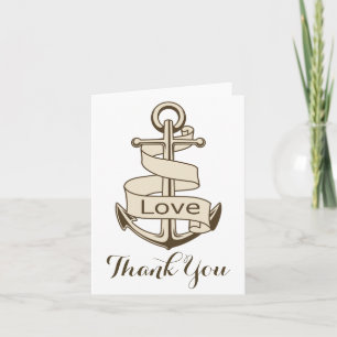 Tarjeta De Agradecimiento Marrón Náutico Gracias Ancla de Barco Amor