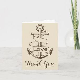 Tarjeta De Agradecimiento Marrón Náutico Gracias Ancla de Barco Tan Amor