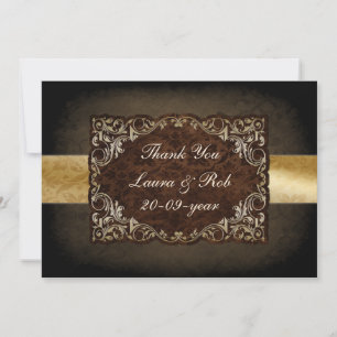 Tarjeta De Agradecimiento Marrón Ornamental Rústico Y Boda De Oro