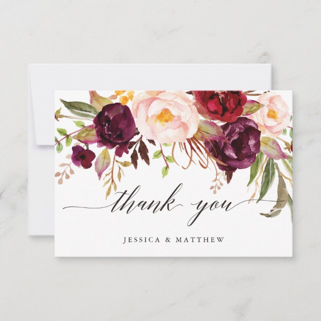 Tarjeta De Agradecimiento Marsala Boda Floral Gracias 2-Side3 (Anverso)