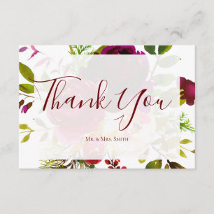 Tarjeta De Agradecimiento Marsala Borgoña Boho floral le agradece cardar