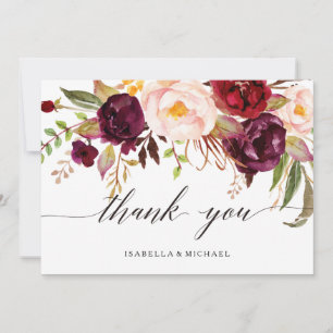 Tarjeta De Agradecimiento Marsala Burgundy Boda Floral Gracias