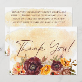 Tarjeta De Agradecimiento Marsala Clay & Yellow Bouquet Boda Amarillo