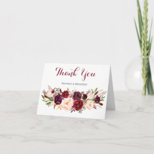 Tarjeta De Agradecimiento Marsala floral Boho Borgoña le agradece cardar