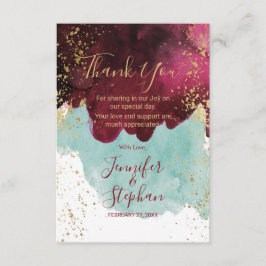 Tarjeta De Agradecimiento Marsala Rojo Teal Acuarela Salpicaduras de Oro Gra