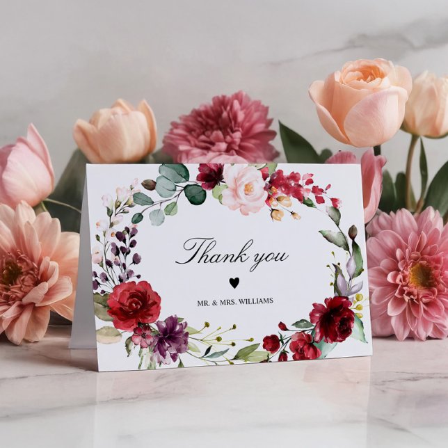 Tarjeta De Agradecimiento Marsala Rosa Floral (Subido por el creador)