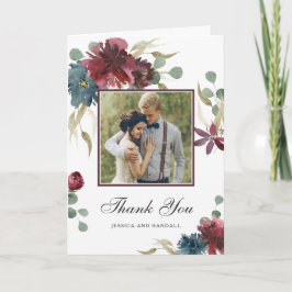 Tarjeta De Agradecimiento Marsala y Marina acuarela Floral Photo