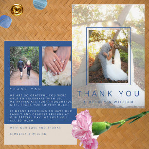 Tarjeta De Agradecimiento Marseille Azul Chic 3 Foto Boda Minimalista