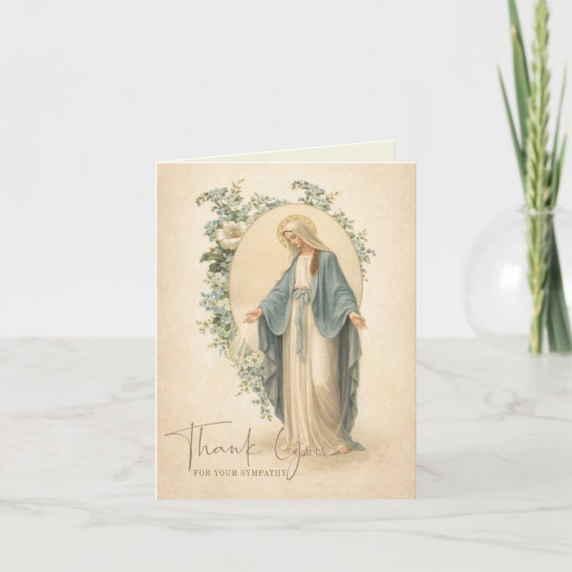 Tarjeta De Agradecimiento Mary Floral Catholic Funeral Condolence (Anverso)
