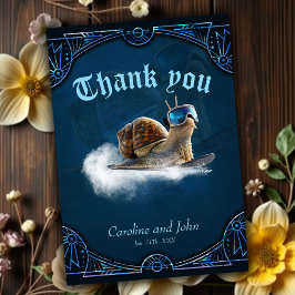 Tarjeta De Agradecimiento Más fría que el resto, el caracol con snowboard.