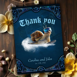 Tarjeta De Agradecimiento Más fría que el resto, el caracol con snowboard.