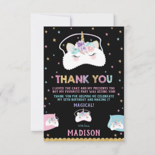 Tarjeta De Agradecimiento Máscara de dormir de unicornio lindo Fiesta de pij