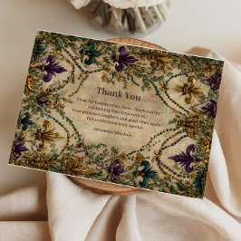 Tarjeta De Agradecimiento Máscara de Mardi Gras Fleur-de-Lis con cuentas