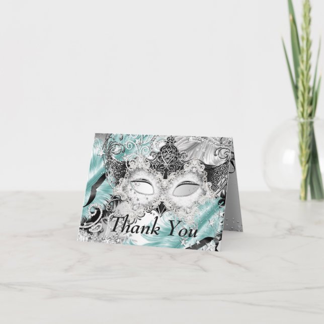 Tarjeta De Agradecimiento Mascarada de la máscara de espuma Verde azulada pl (Anverso)