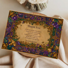 Tarjeta De Agradecimiento Mascarada de Mardi Gras Barroco Botánico