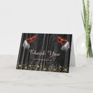 Tarjeta De Agradecimiento Mascarada de Rojo Rubí Foto Negro Damasco Estrella