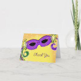 Tarjeta De Agradecimiento Mascarada Máscara Amarilla Morada Estrellas singul