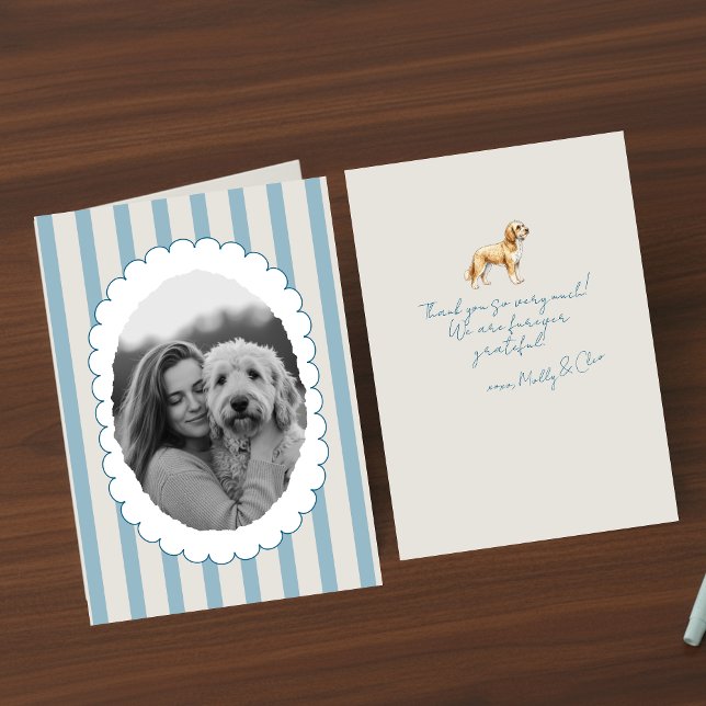 Tarjeta De Agradecimiento Mascota a rayas azules personalizado foto Doodle d (Send many thanks with a personalized touch! )