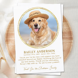 Tarjeta De Agradecimiento Mascota Memorial Elegante Personalizado de Oro Sim
