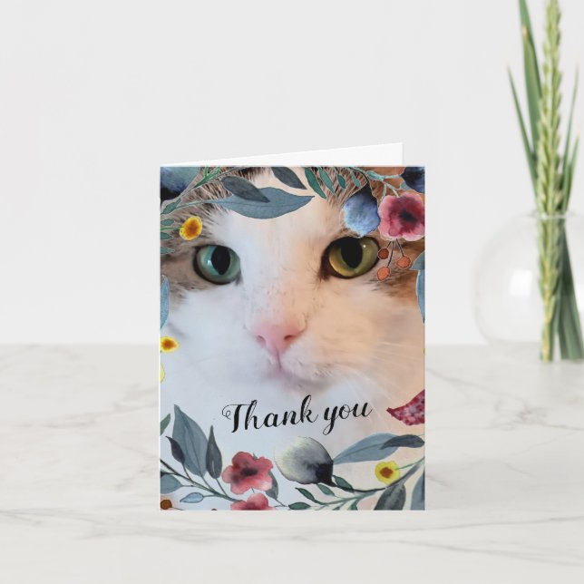 Tarjeta De Agradecimiento Mascota nuevo / foto de gato de tabby blanco (Anverso)