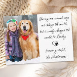 Tarjeta De Agradecimiento Mascota Veterinario Personalizado Foto Veterinaria<br><div class="desc">Diga 'Gracias' a su maravilloso veterinario con tarjeta de foto mascota personalizada. "Salvar a un animal puede no cambiar el mundo, pero seguramente cambió el mundo por ‘tu nombre de perro'... ¡siempre agradecido... !" Personaliza con el nombre del mascota y la foto favorita. Personalice la parte posterior con su mensaje...</div>