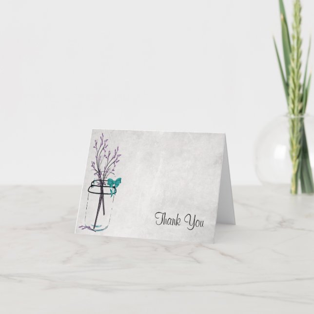 Tarjeta De Agradecimiento Mason Jar con ramas púrpura - Gracias (Anverso)
