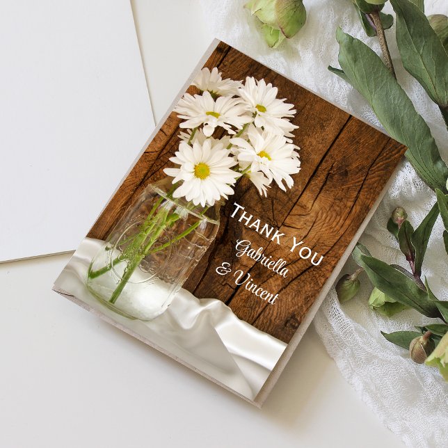 Tarjeta De Agradecimiento Mason Jar Daisies Country Barn Boda Gracias (Subido por el creador)