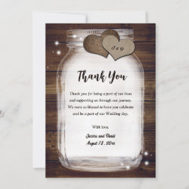 Tarjeta De Agradecimiento Mason Jar Rustic Country Hearts Wood
