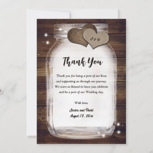 Tarjeta De Agradecimiento Mason Jar Rustic Country Hearts Wood