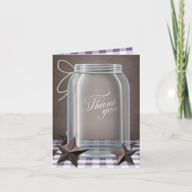Tarjeta De Agradecimiento Mason Jar Rustic Stars Purple (Anverso)