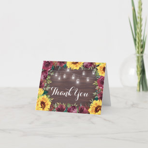 Tarjeta De Agradecimiento Mason Jar, un girasol ruso, alude a un Boda floral