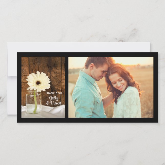Tarjeta De Agradecimiento Mason Jar White Daisy Country Wedding Gracias (Anverso)