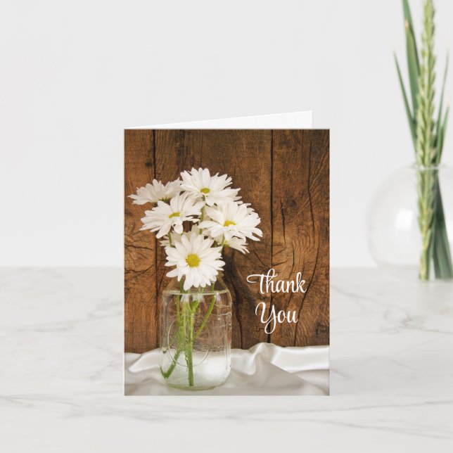 Tarjeta De Agradecimiento Mason Jar y Daisies Country Bridesmaid Gracias (Anverso)