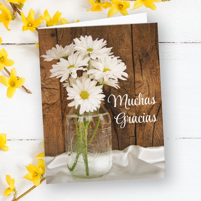 Tarjeta De Agradecimiento Mason Jar y Daisies Español Gracias Gracias Gracia (Subido por el creador)