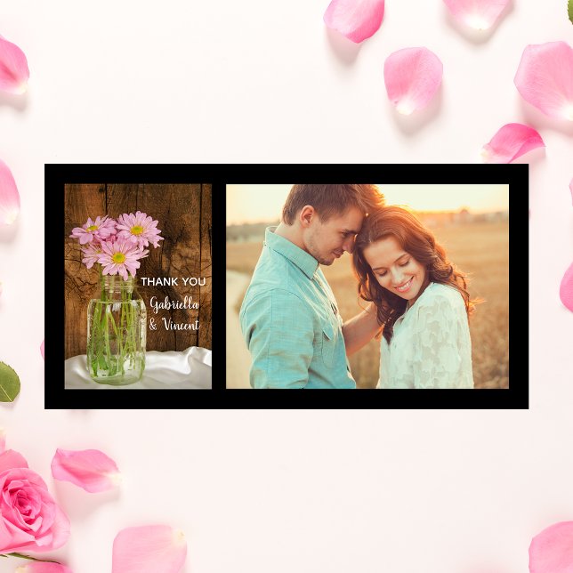 Tarjeta De Agradecimiento Mason Jar y Pink Daisies Barn Boda Gracias (Subido por el creador)