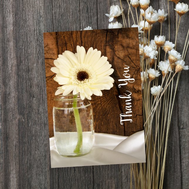 Tarjeta De Agradecimiento Mason Jar y White Daisy Barn Boda Gracias (Subido por el creador)
