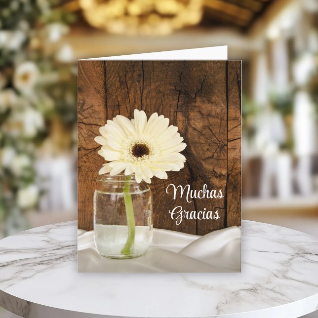 Tarjeta De Agradecimiento Mason Jar y White Daisy Gracias (Subido por el creador)