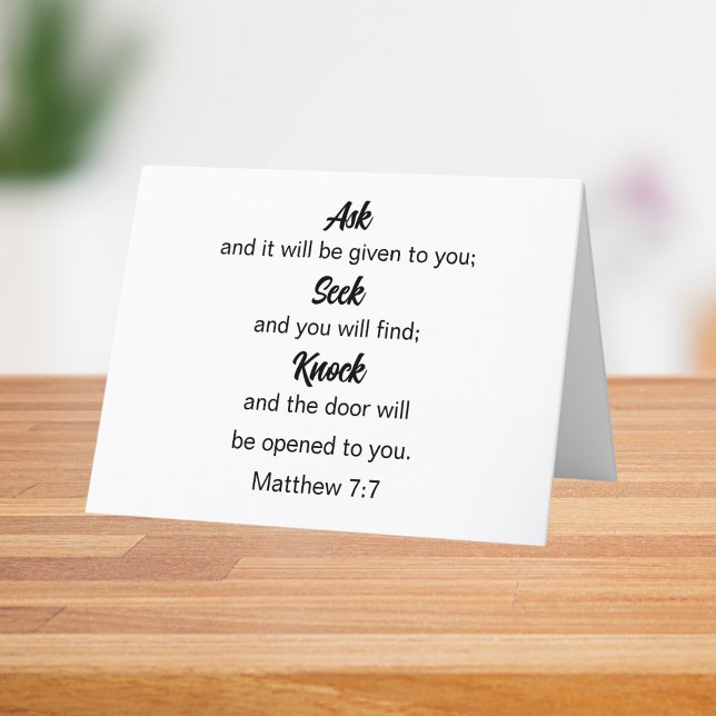 Tarjeta De Agradecimiento Mateo 7:7 Pregúntenle a Seek Knock Bible Verse (Subido por el creador)
