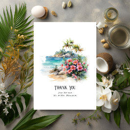 Tarjeta De Agradecimiento Matrimonio de destino caribeño acuarela