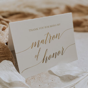 Tarjeta De Agradecimiento Matrón de honor elegante de la caligrafía de oro