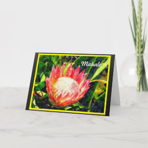 Tarjeta De Agradecimiento Maui Hawaii Tropical King Protea Flower, Mahalo