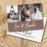 Tarjeta De Agradecimiento Mauve de Collage de fotos moderno con letras de ma<br><div class="desc">Gracias a sus invitados con este collage de fotos moderno gracias a las cartas con letras a mano "amor y agradecimiento".</div>