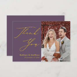Tarjeta De Agradecimiento Mauve Purple Elegant Gold Script Boda moderno