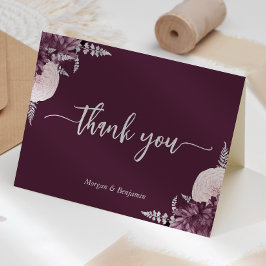 Tarjeta De Agradecimiento Mauve Silver Floral Script Wedding