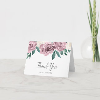Tarjeta De Agradecimiento Mauve Watercolor Rosas Floral Gracias