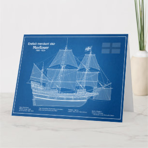 Tarjeta De Agradecimiento Mayflower - Planes de huella azul de barco ABD